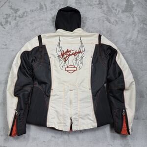 Harley Davidson Jacket Flames Y2K Polyester Shell Hooded Vest Insert Women Sz M